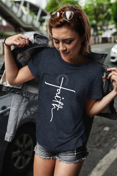 Faith Shirts for Women Christian Tshirts Over Fear Cross Hope Love Church Tops